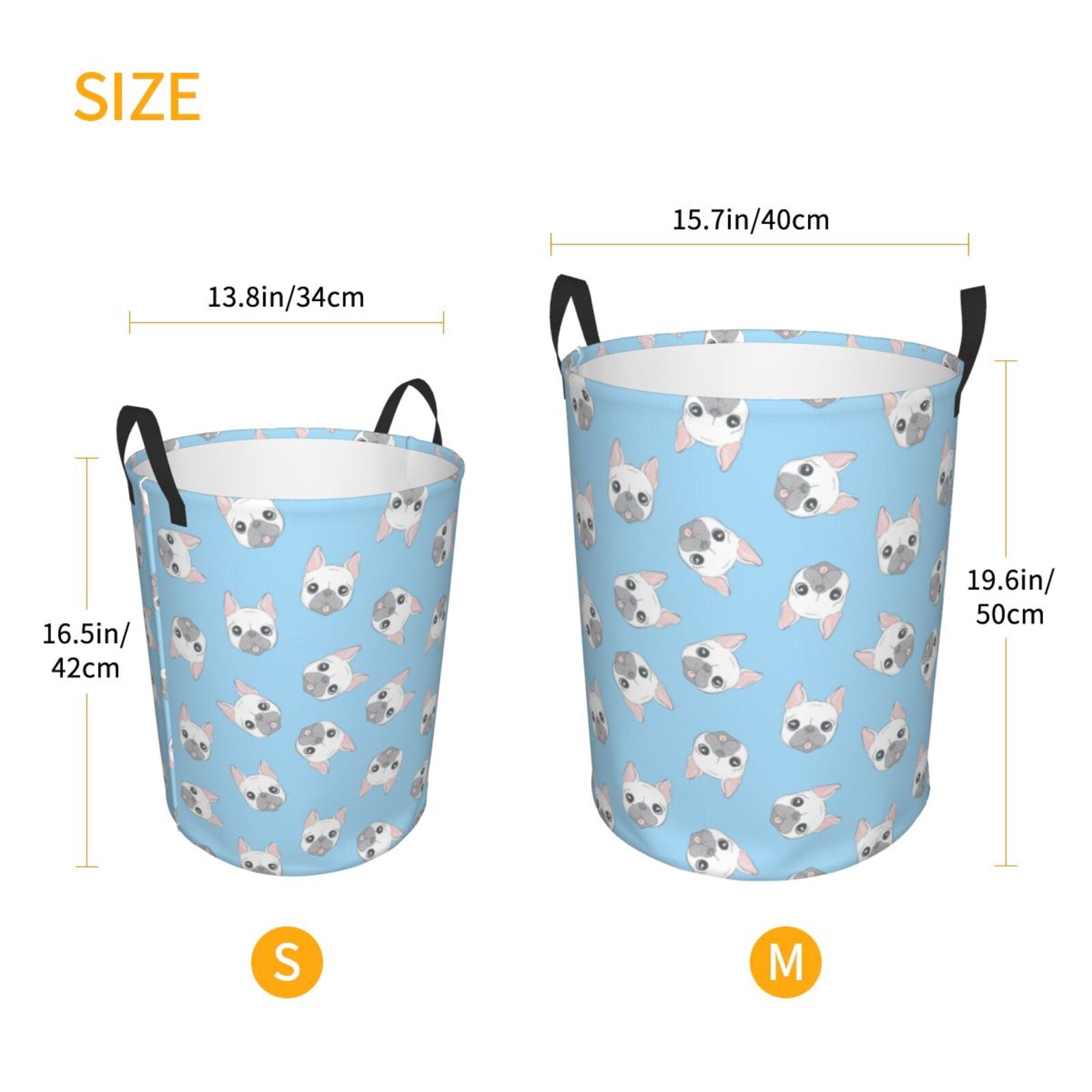Large Laundry Basket with Handles - Blue Cute French Bulldog Kids Baby Dirty Clothes Laundry Hamper for Bedroom Aesthetic