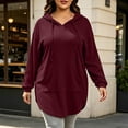 thumbnail image 4 of Women Plus-Size Long Hooded Sweatshirt Drawstring Long Sleeve Curved Hem Hoodie Tops With Kangaroo Pocket Casual Loose Daily Outerwear Red 3XL, 4 of 6