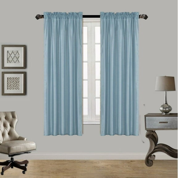 2PC MR2 SLATE BLUE SOLID SILK SEMI SHEER ROD POCKET WINDOW CURTAIN PANEL LIGHT FILTERING 55" W X 63" L EACH PC