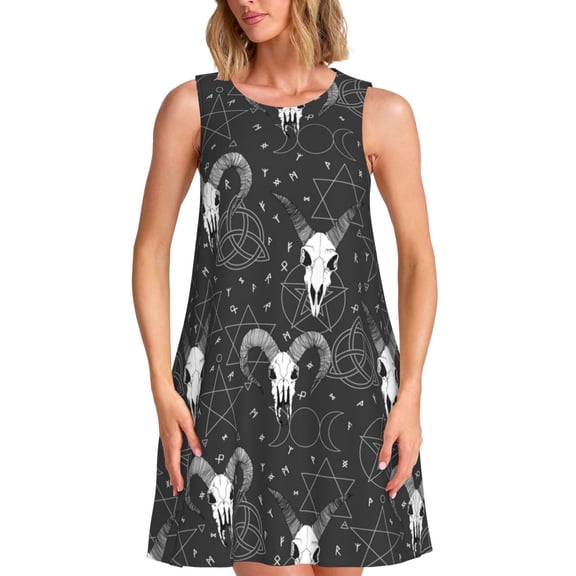 Spring Summer Dresses for Women 2025 - Gothic Style Cool Goat Skull_A Swimsuit Coverup Sundresses for Women, Beach Vacation Clothes for Women, Hawaiian Tshirt Dresses for Women