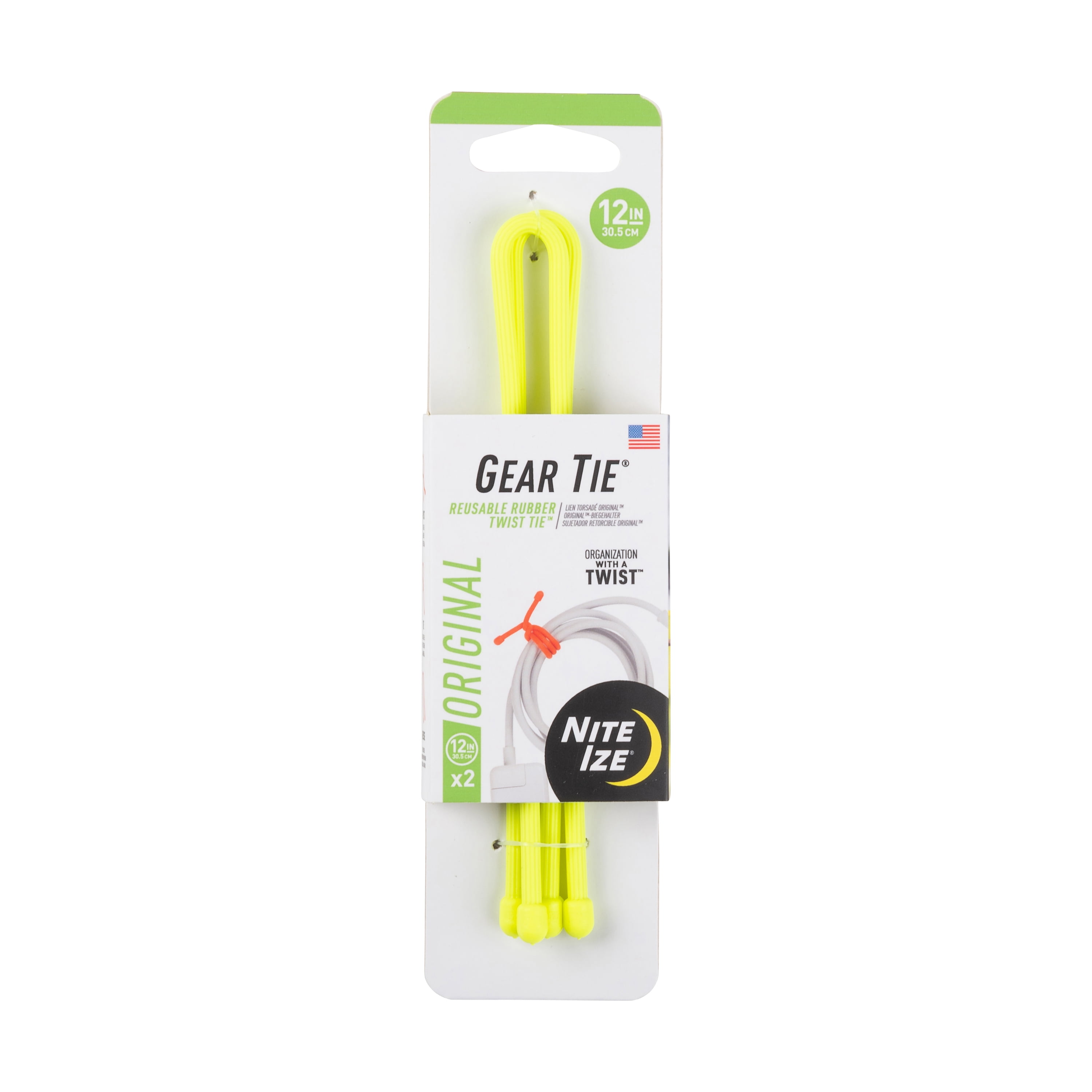 (3 pack) Nite Ize Gear Tie Reusable Rubber Twist Tie 12 in. - 2 pack - Neon Yellow