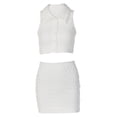 thumbnail image 2 of Liacowi Women Short Tops, Skirt Suit, Sleeveless Lapel Neck Solid Crop Coat High Waist Half Dress, 2 of 9