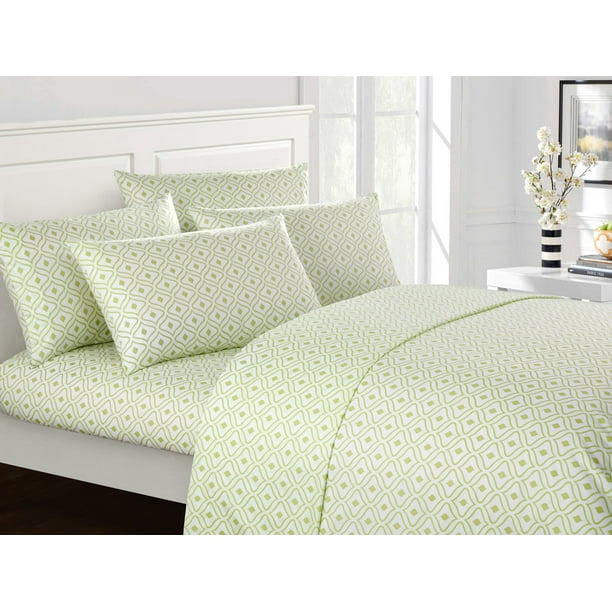 Chic Home Fawn 6Piece Geometric Sheet Set, Queen, Green