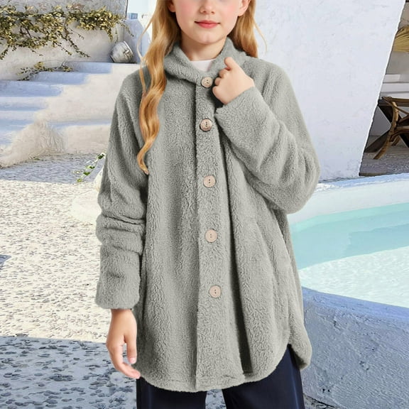 Kids Warm Jacket Long Sleeve Jacket Hoodies Full-Zip Jacket Fall Jacket Girls Coats Size 7-8 Years