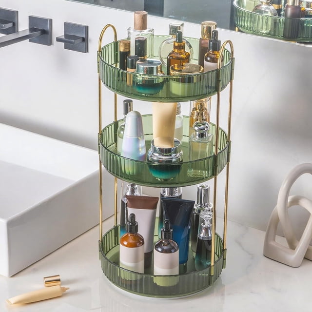 Organizador de maquillaje INVSSENE, giratorio 360°, 3 niveles, verde