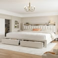 thumbnail image 7 of EnHomee King Size Modern Metal and Wood Standard Bed with Storage, Beige, 7 of 7