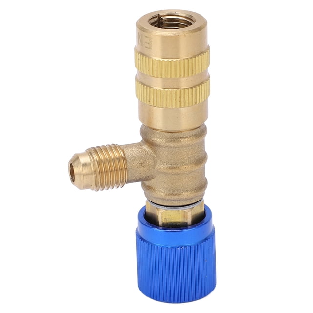 Refrigerant Adapter, 1/4 To 1/4in Refrigerant Charging Valve Brass Safe Locking For R22 R410 R134A R404