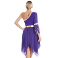 thumbnail image 2 of Alvivi Women's Irregular Liturgical Praise Worship Dance Dress One Shoulder Sequin Trim Tunic Purple S, 2 of 7