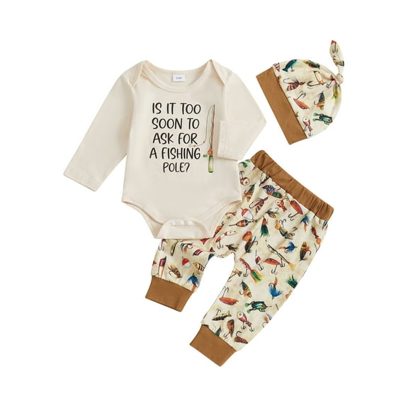 Rovasas Baby Boy's Fall Sets Long Sleeve Romper Elastic Waist Pants with Hat