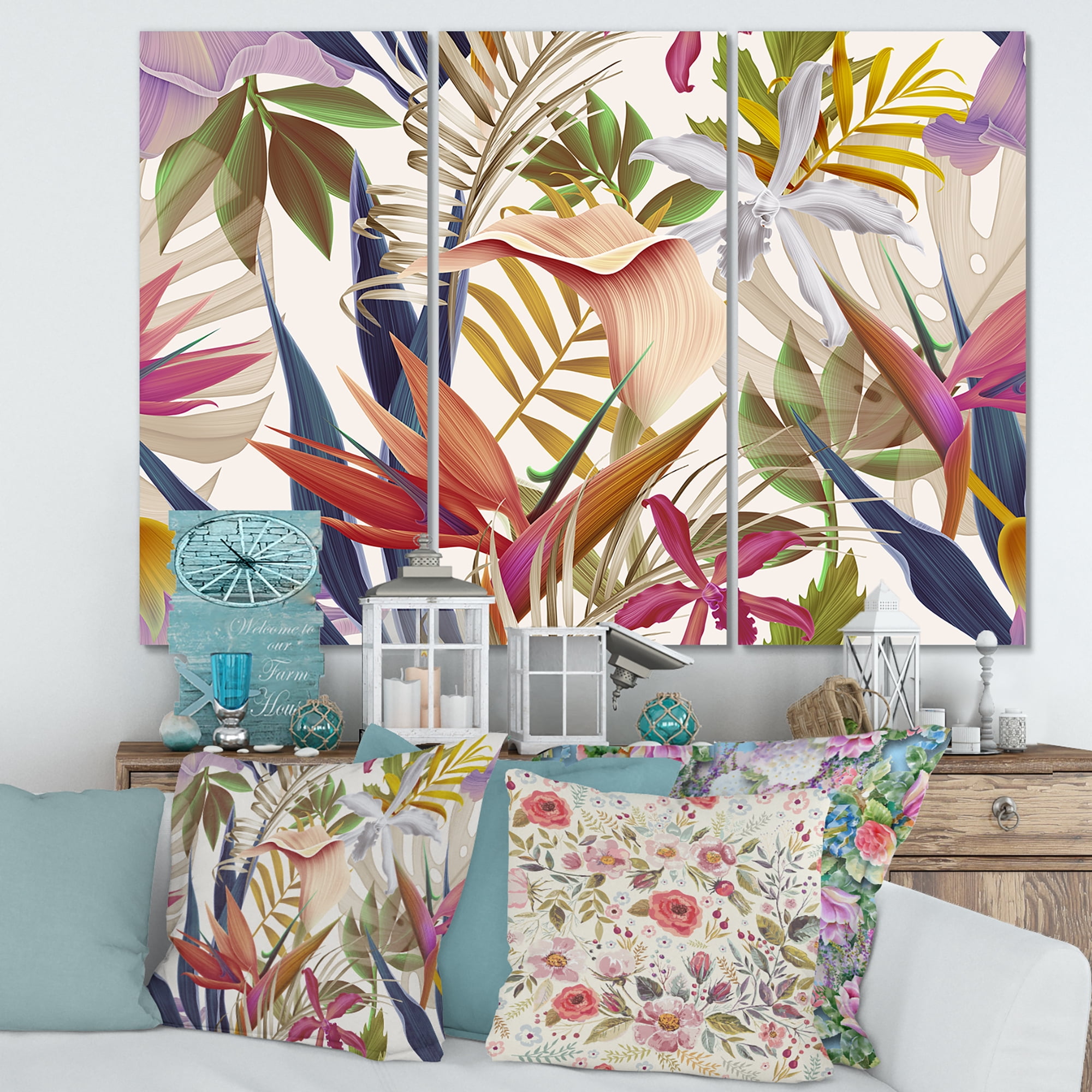 Designart ' VIntage Tropical Flowers VIII ' Tropical Canvas Wall Art Print