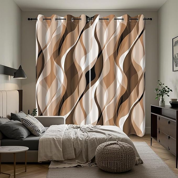 Brown Blackout Curtains, Abstract Ombre Grey And Brown Striped Window Curtains For Living Room Modern Room Darkening Grommet Curtains 42"W x 84"L (Pack of 2)