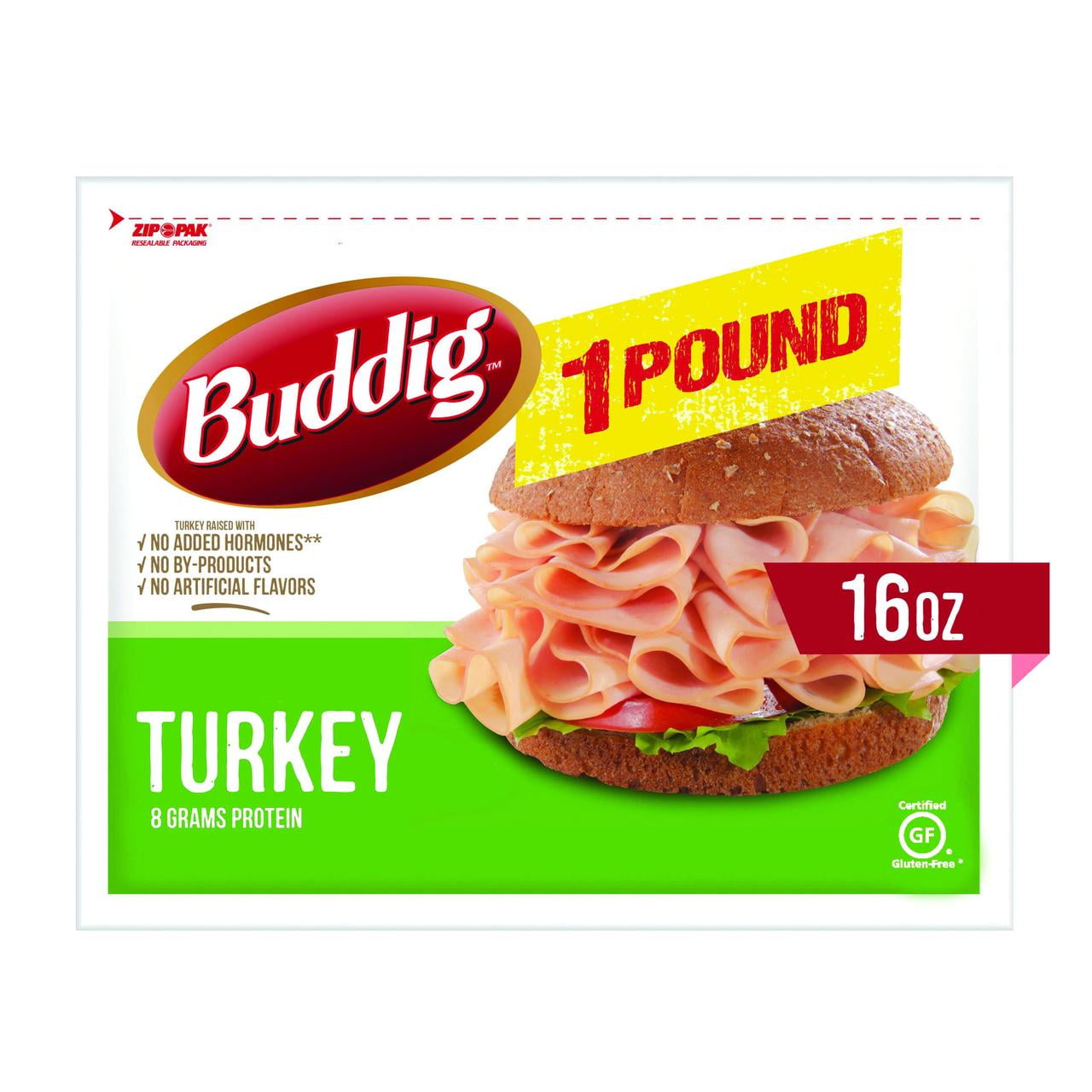 Buddig Original Lunchmeat Sliced Turkey big Pack Plastic Pouch, 16 oz, 8g of Protein per Serving, Refrigerated