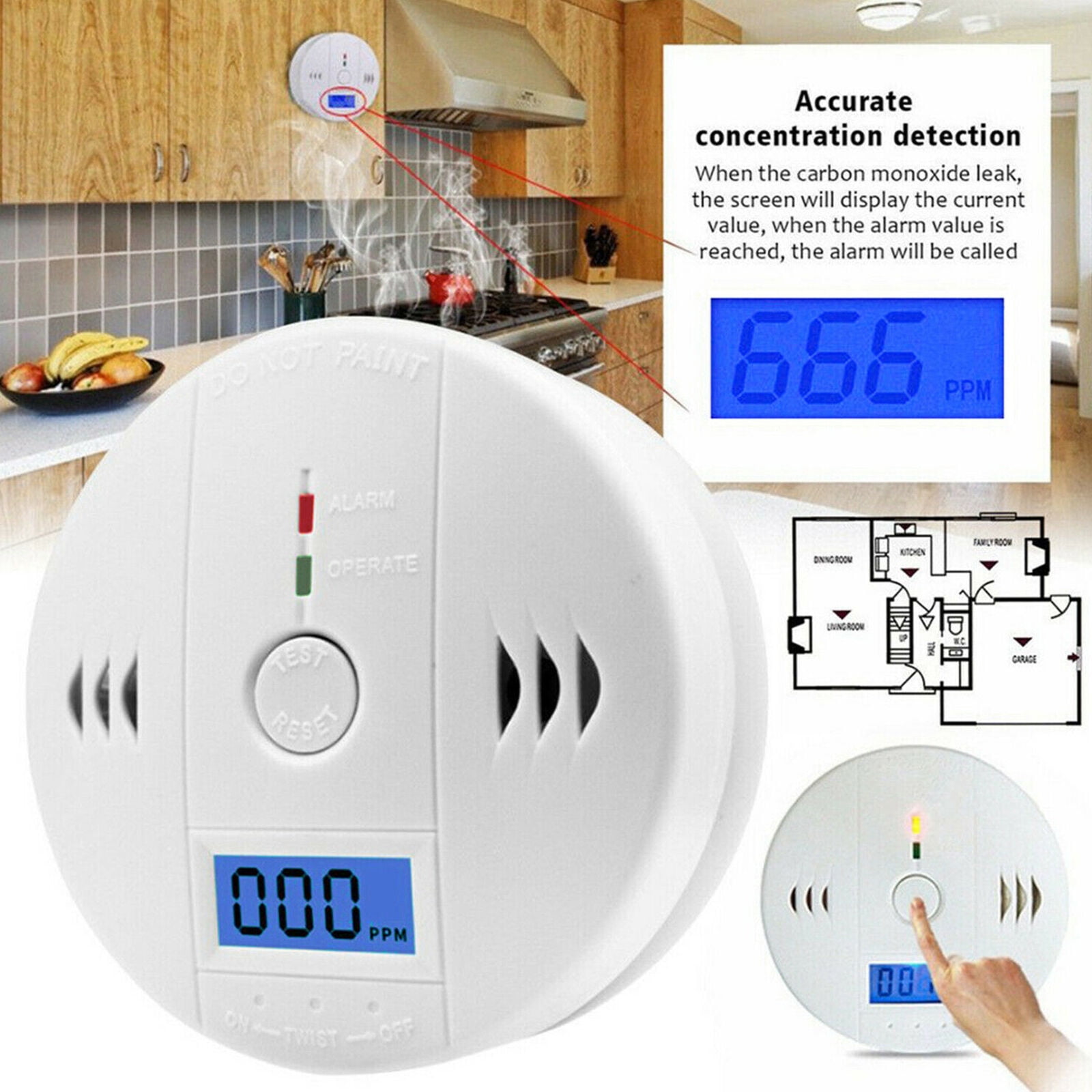 16 Pack LCD Display CO Carbon Monoxide Gas Detector Device Home Safety Alarm Detector