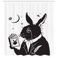 thumbnail image 3 of Bunny Shower Curtain, Old Rabbit Silhouette Reading a Book with Stars and the Moon in the Backdrop, Fabric Bathroom Set with Hooks, 69W X 70L Inches, Charcoal Grey White, by Ambesonne, 3 of 3
