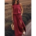 thumbnail image 4 of Women's Crew Neck Sleeveless Elastic Waist Slit Maxi Dress Wine Red XL, 4 of 6