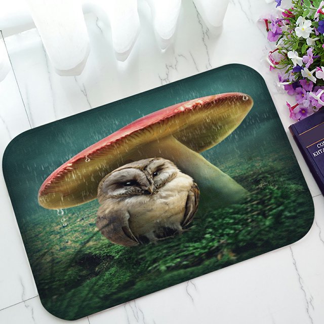 Felpudo de entrada ABPHQTO Pequeño búho sentado bajo felpudo de setas 40x60 cm