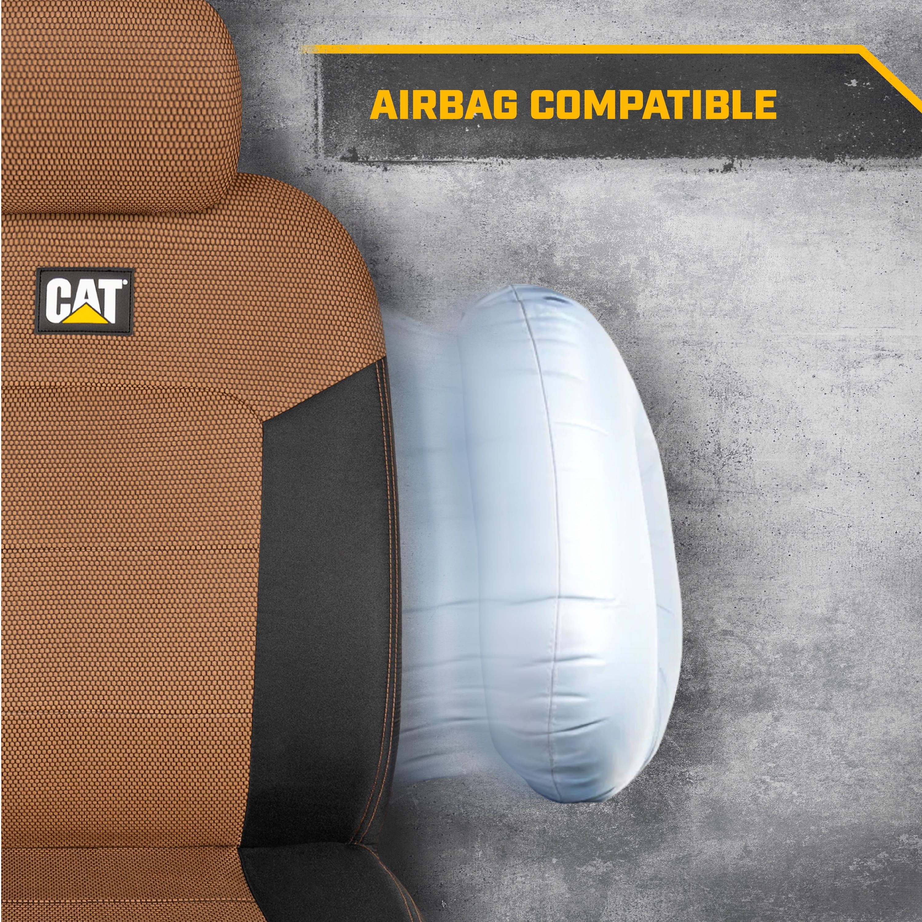 CAT Beige & Black Seat Covers For Cars, Trucks, & SUV - Set of (2) MeshFlex Car Seat Cover Front Seat Protectors - Airbag Compatible Seat Covers for SUV Interior Covers & Seat Cover Accessories