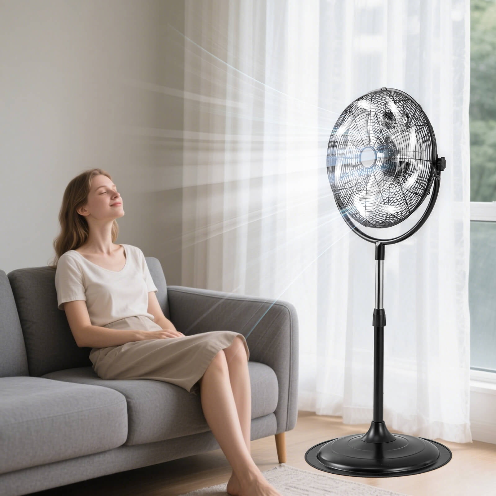 Costway 18" High Velocity Standing Fan with 3 Speeds 360° Tilt & Adjustable Height for Home Office Black