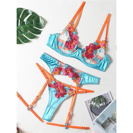 

Colorblock Embroidered Sexy Lingerie Set
