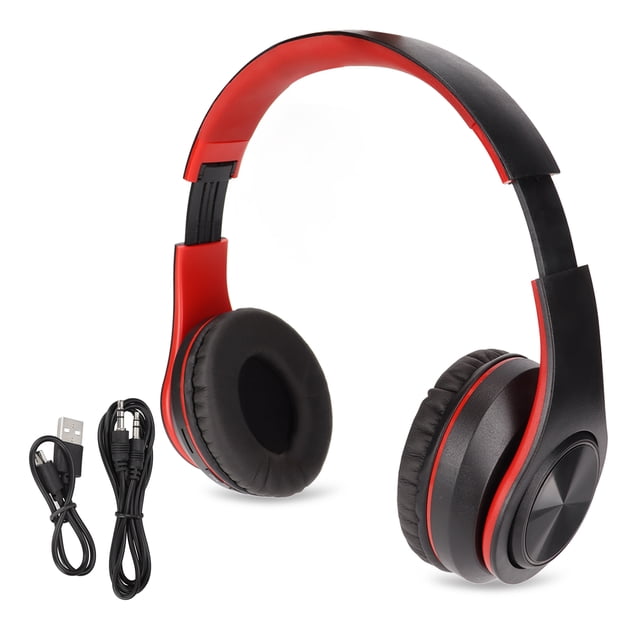 Auriculares inalámbricos estéreo con cancelación de ruido y Bluetooth, plegables, para teléfono móvil, PC, viajes, juegos, color negro y rojo