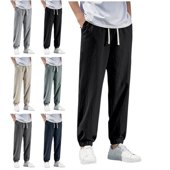 SGFCWSX Mens Cropped Jogger Pants with Pockets Drawstring Elastic Waist Casual Trousers Black Size 3XL
