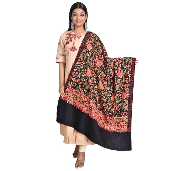 Kashmiri Shawl / Stole /Wrap for Women, Heavy Aari Embroidery Jaal, (Size 40 X 80 Inches)