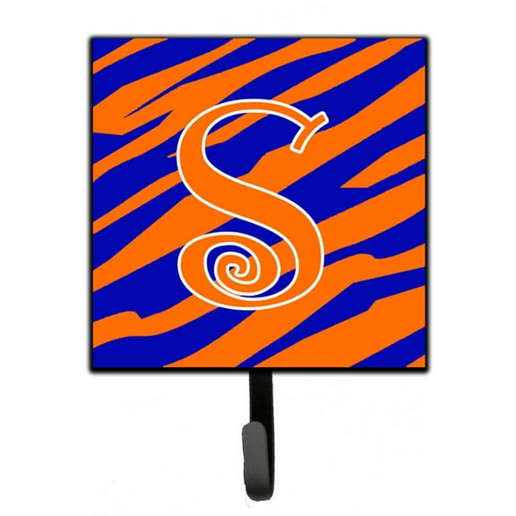Letter S Initial Tiger Stripe Blue and Orange Leash or Key Holder