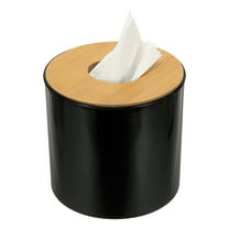 Tissue Box Cover with Lid Round Tissue Box Holder Toilet Paper Dispenser for Home Office, Black