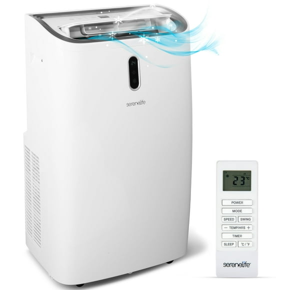 SereneLife Aire Acondicionado Portátil 12000 BTU, Unidad Compacta de Enfriamiento para Hogar con Modos de Deshumidificador y Ventilador Integrados, Incluye Accesorios y Kit de Montaje para Ventana