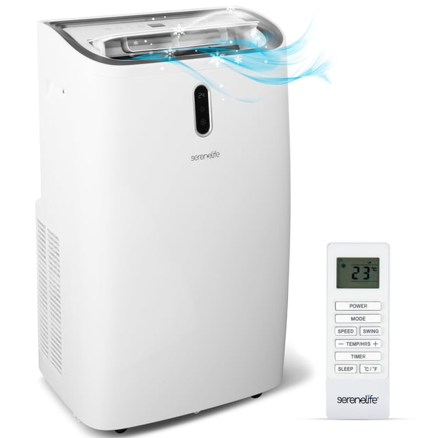 SereneLife Aire Acondicionado Portátil 12000 BTU, Unidad Compacta de Enfriamiento para Hogar con Modos de Deshumidificador y Ventilador Integrados, Incluye Accesorios y Kit de Montaje para Ventana