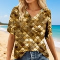 thumbnail image 2 of Active Tops Women Casual Short Sleeve V Neck Scale Print T Shirt for Daily Wear and Outings Versatile Blouse Top in Lightweight Knit with Modern Pattern Gold XXL, 2 of 4