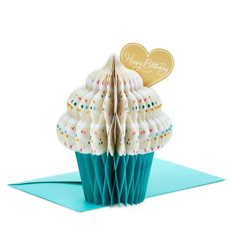 Hallmark Paper Wonder Romantic Honeycomb 3D Pop-Up Birthday Card (The One I Love Cupcake)