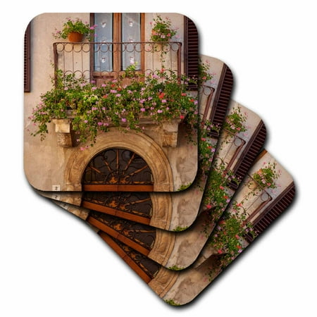 - 3dRose Flowers on home in Piezna, Tuscany, Italy., Ceramic Tile Coasters, set of 4