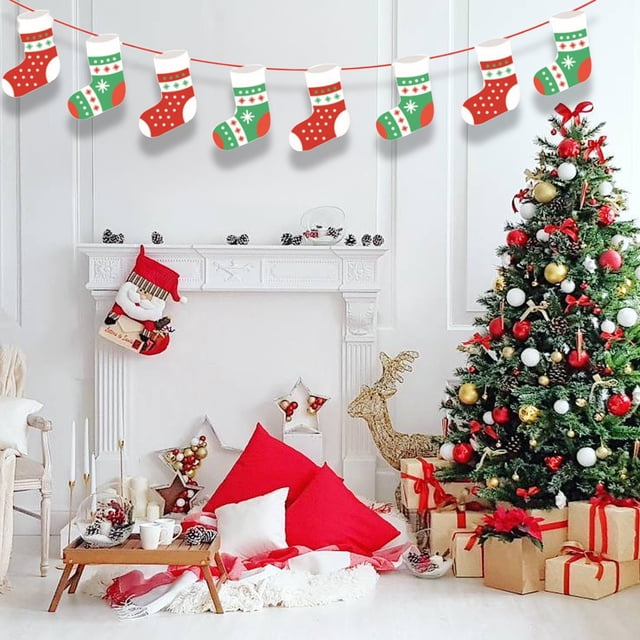 Decoraciones navideñas, banderines navideños, banderines para el hogar, interiores y exteriores, jardín, decoraciones navideñas, guirnaldas, banderines de Papá Noel, banderines para porche, coronas na