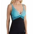 thumbnail image 2 of Profile by Gottex BLUE/BLACK Cocoon Printed Plunge Tankini Top, US 32D, UK 32D, 2 of 4