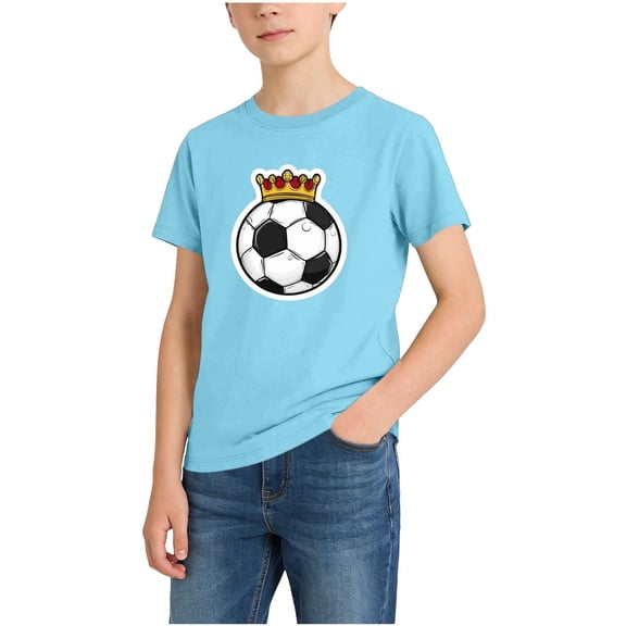 Atogsazn Soccer Printed T-shirt for Boys Kids Casual Short Sleeve Crew Neck Casual Tees For Kids Sports Light Blue 12-13 Years Fashion