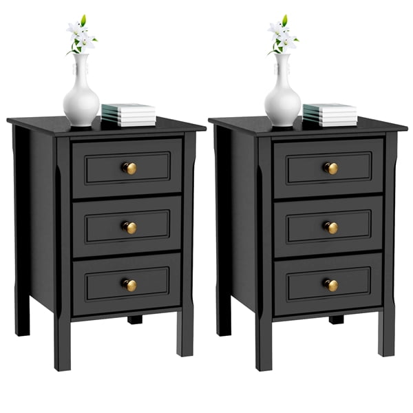 3 Drawer Heavy Duty Nightstand With Solid Pine Wood Legs Set Of 2 Black Walmart Com Walmart Com