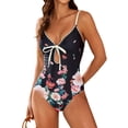 thumbnail image 2 of Women's One Piece Swimsuit Floral Print with Removable Bra Pads No Underwire Bikini Style for Beach Vacation,Black,L, 2 of 7