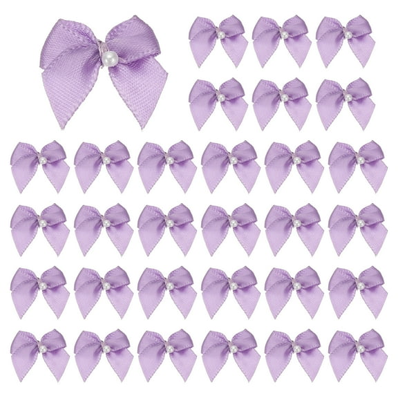 Uxcell 60 Pcs Mini Ribbon Bows, Flower Pearl Hair Sewing Appliques Decoration for DIY Craft, Wedding, Christmas, Scrapbooking(Light Purple, 0.08 x 0.09 Inch )