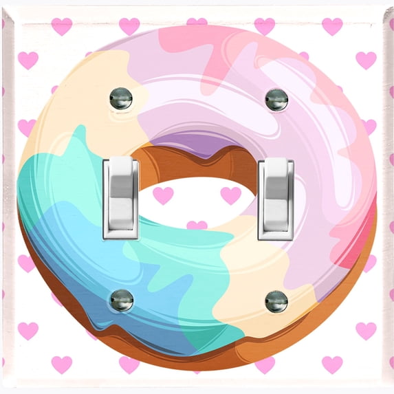 Metal Light Switch Plate Cover Rainbow Swirl Doughnut Pink Heart Wallpaper CAK039