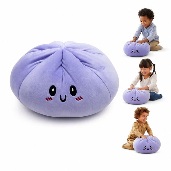 Giant Dumpling Plush Pillow, Bao Bun Stuffed Toy, Soft Sensory Squeeze Pillow, Cute Home Bedroom Decor-Purple