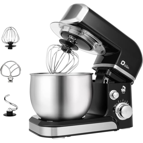 Stand Mixer,3.2Qt Small Electric Mixer,6 Speeds Portable Lightweight Mixer for Daily Use with Egg Whisk,Dough Hook,Flat Beater (Black)