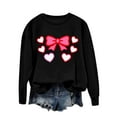 thumbnail image 4 of Valentine Crewneck Sweatshirts Womens Long Sleeve Cute Valentines Day Sweater Pullover Heart Bow Holiday Outfits, 2XL Black, 4 of 5