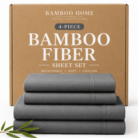 OS OMYSTYLE Bamboo Cooling Sheets Set for Hot Sleepers - Viscose Derived from Bamboo, Breathable & Cool All Night Sheets With 15" Deep Pocket - 4Pieces, King, Dark Grey
