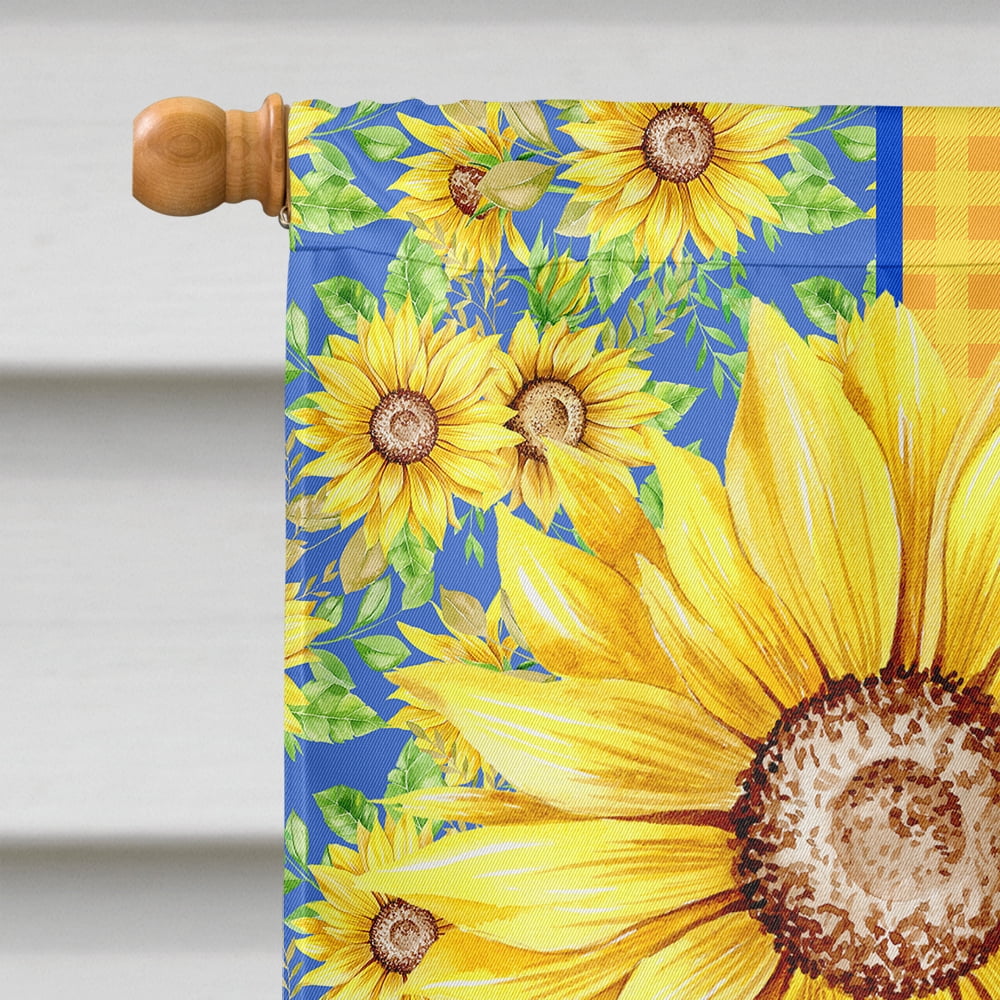Summer Sunflowers White Boston Terrier Flag Canvas House Size