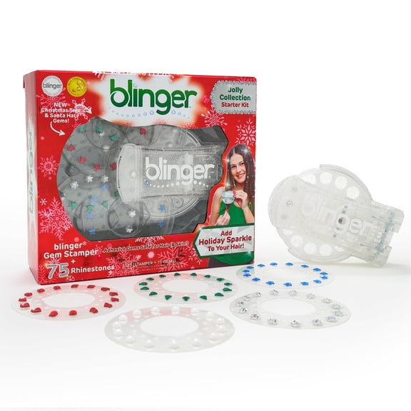 blinger ® Jolly Collection Hair Gem Stamper with 75 Shimmering Gems | Limited Edition Fun Hair Jewelry for Girls & Women | Perfect for New Year Looks, Birthdays, Dress-Up & Everyday Glam