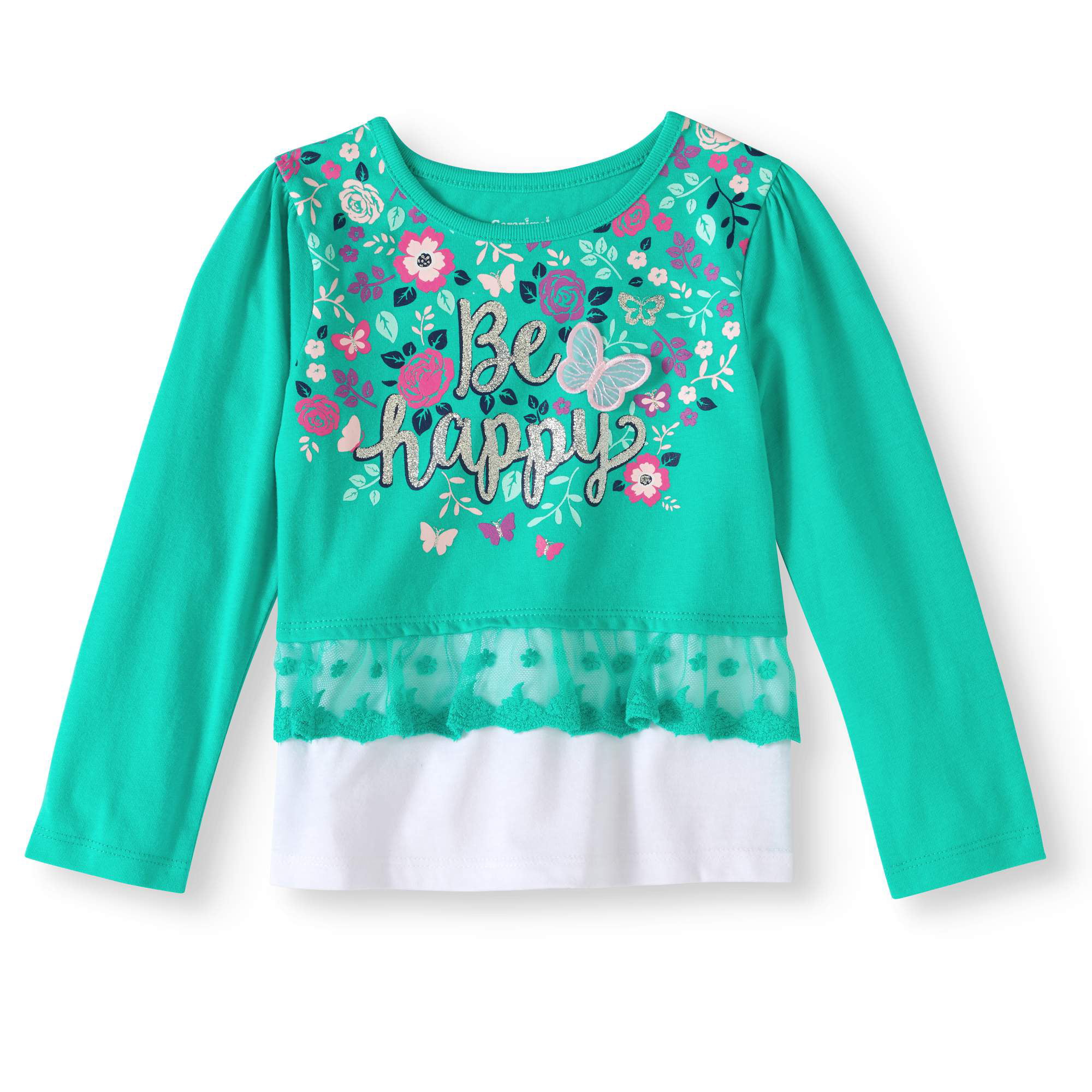Baby Toddler Girl Long Sleeve Layered Lace Trim Top - Walmart.com