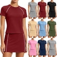 thumbnail image 1 of Sentmoon Ensemble 2 Pcs Jupe-Short pour Femmes Taille Haute Mini-Jupe avec Shorts Décontracté Couleur Unie Manches Courtes Col Ras du Cou Coupe Régulière Jupes Plissées pour Femmes pour l'Été et Temps Chaud P-2TG, 1 of 7