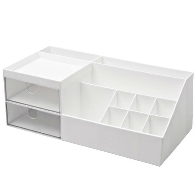 1 PC Multifunctional Storage Box Exquisite Cosmetics Holder Handy Desk Organizer (L, White)
