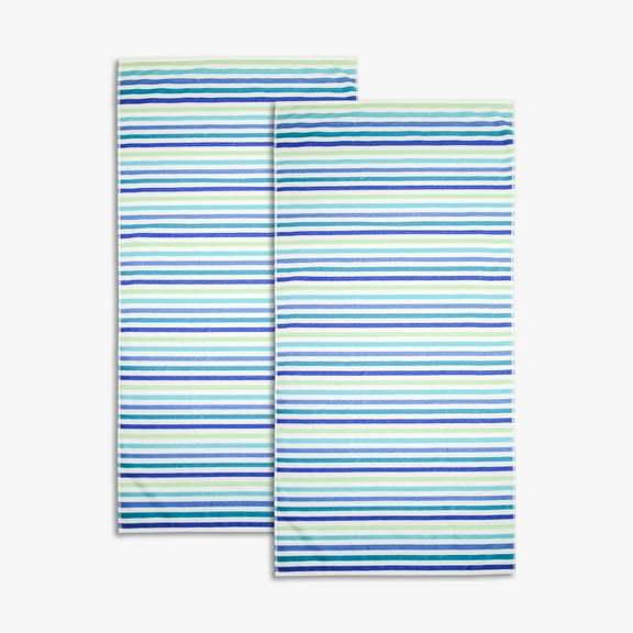 Mainstays Everyday Yarn Dyed Cool Breton Stripe Cotton-Blend Velour Beach Towel, 30 in x 60 in, 2 Pack